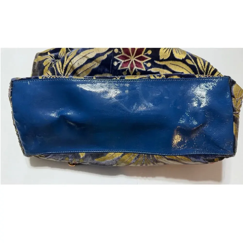 Tory Burch Cosmic Floral Fleming Tote Floral Velvet Blue Leather Shoulder Bag